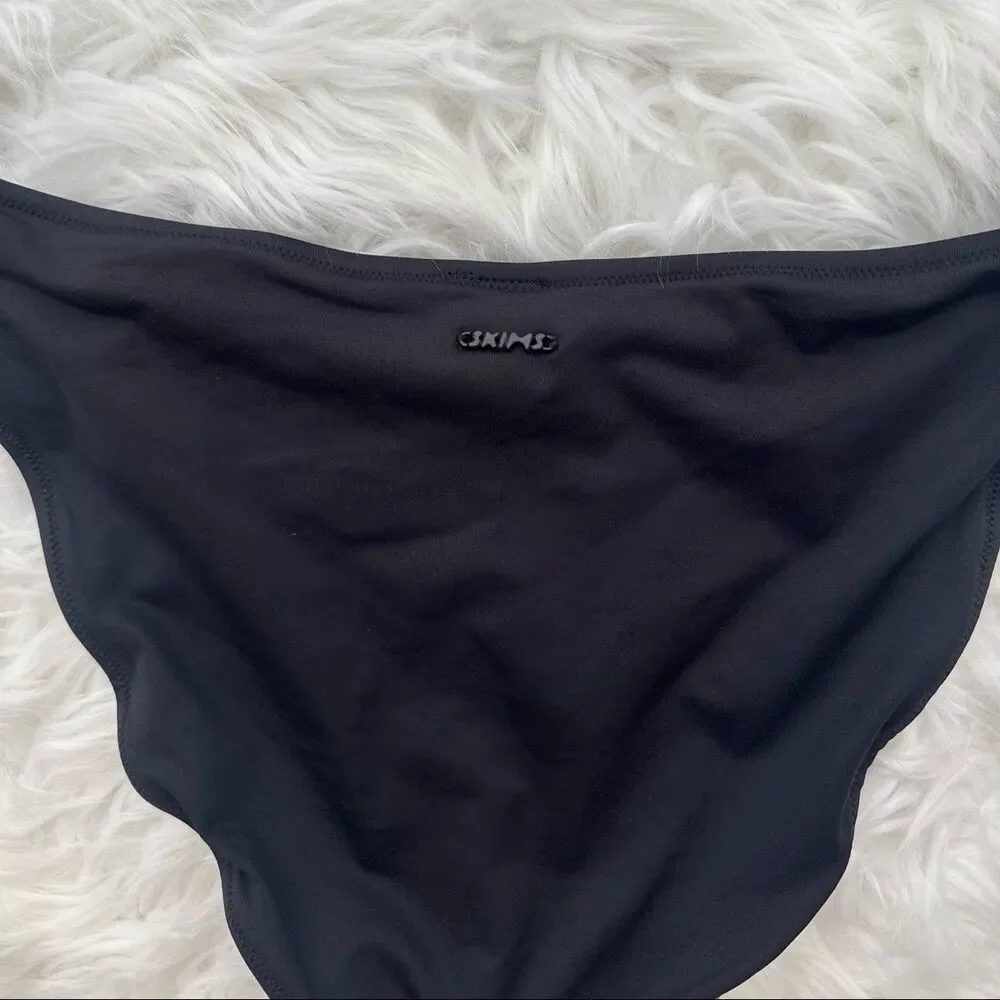 Skims Signature Swim Dipped Mid Coverage Bikini Bottom Onyx Size Medium
